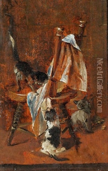 Drei Spielende Katzen Oil Painting - Julius Adam the Younger