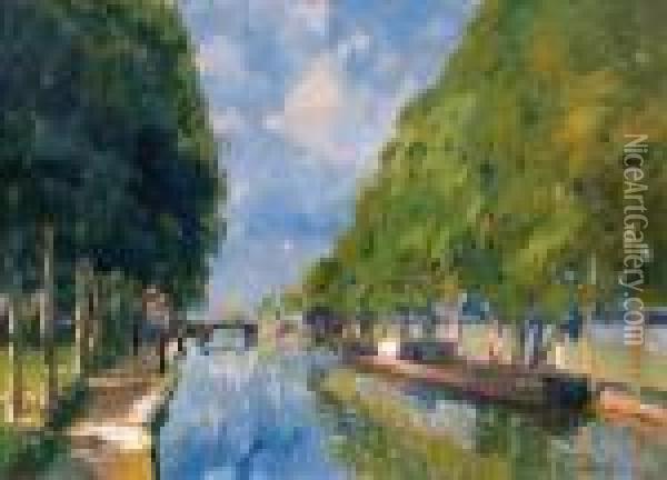Le Canal. Oil Painting - Elie Anatole Pavil
