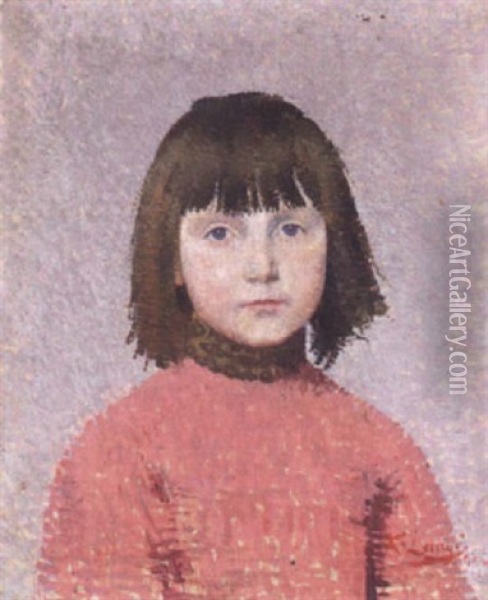 Portrait De Fillette Oil Painting - Achille Lauge