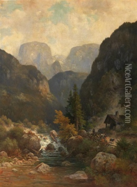 Bayerische Gebirgslandschaft Oil Painting - Ludwig Sckell