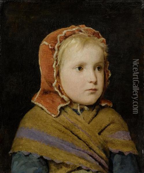Girl In A Red Cap Oil Painting - Albert Anker