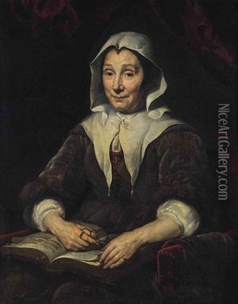 Portrait Of A Lady, Aged 68, Seated Half-length Oil Painting - Nicolaes Maes