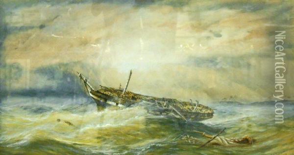 'frigate Dis-masted In A Hurricane' Possibly Hms 'orestes' In The West Indies Oil Painting - Charles Arthur Lodder Capt.