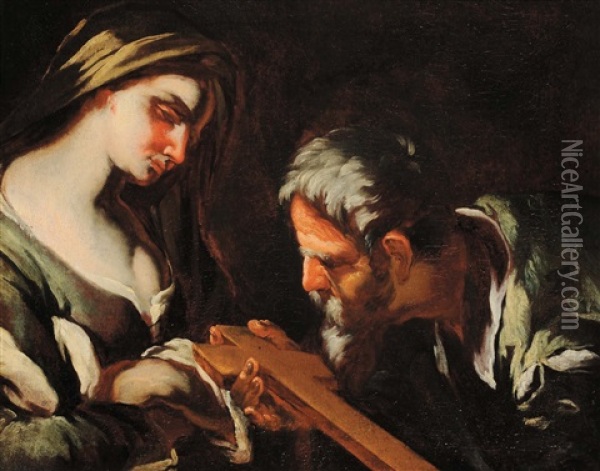 San Giuseppe E La Vergine In Adorazione Della Croce Oil Painting - Antonio Carneo