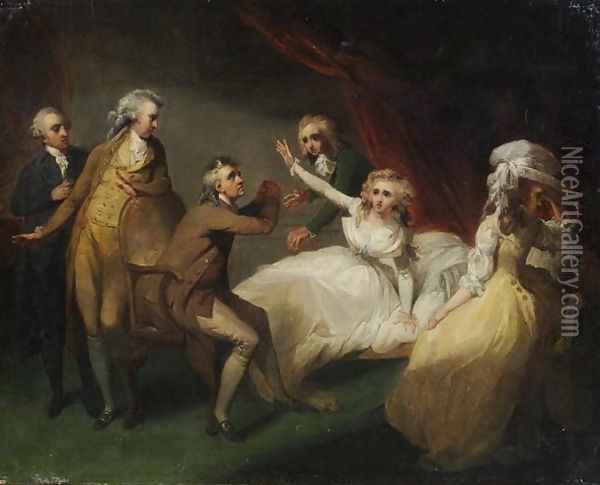 Camilla recovering from her swoon, illustration of a scene from Camilla, or A Picture of Youth, published in 1796 Oil Painting - Henry Singleton