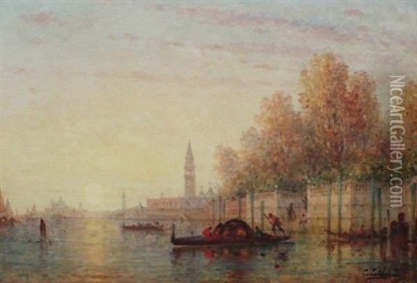 Coucher De Soleil Sur Venise Oil Painting - Charles Clement Calderon