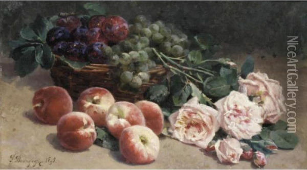 Basket Of Fruit And Roses Oil Painting - Pierre Bourgogne