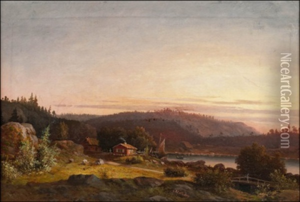 Evening Sun Over The Archipelago Oil Painting - Carl (Charles Edward) Hallberg