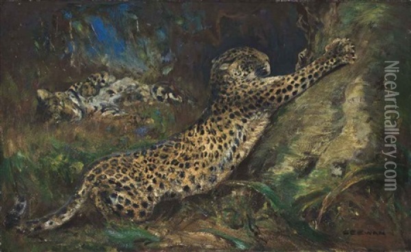 Contentment - Leopards Oil Painting - Cuthbert Edmund Swan