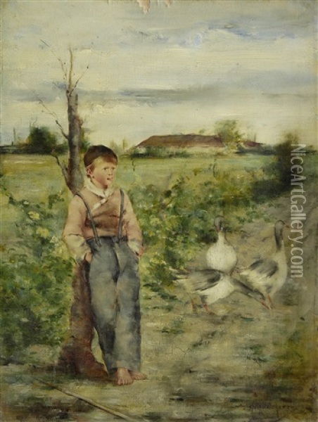 The Goose Boy Oil Painting - Graciano Mendilaharzu