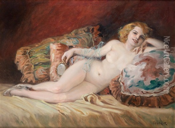 In The Boudoir Oil Painting - Richard Geiger