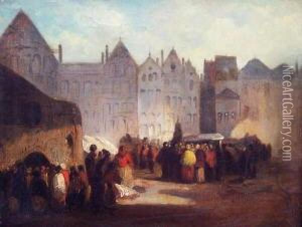 Marktszene In Einer Niederlandischen Stadt Oil Painting - Eugene Francois De Block