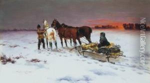 Winter Journey Oil Painting - Laszlo Pataky Von Sospatak