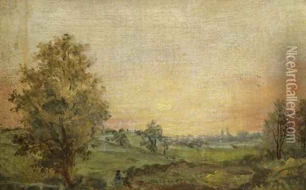Landscape Near Dedham at Sunset Oil Painting - John Constable