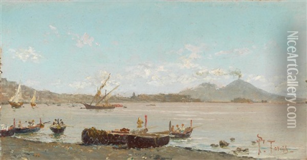 Fischer In Der Bucht Von Neapel Im Hintergrund Der Vesuv Oil Painting - Francesco Saverio Torcia