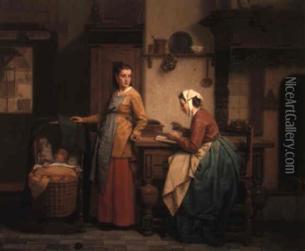 Motherly Cares Oil Painting - Charles Joseph Grips
