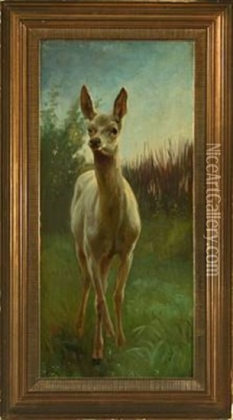 White Deer Oil Painting - Adolf Heinrich Mackeprang