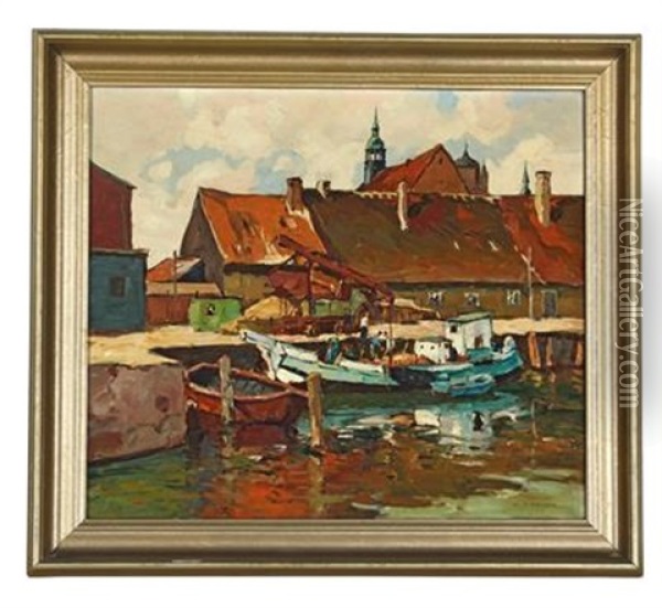 Am Hafenkai Oil Painting - Franz Gruber-Gleichenberg