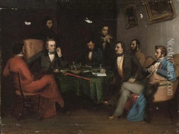 At The Gentlemen's Club Oil Painting - Pierre Charles Comte