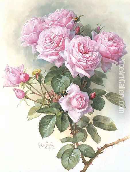 Roses and Bumblebees Oil Painting - Paul De Longpre