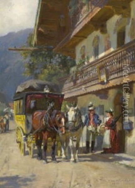 An Der Poststation Oil Painting - Max Joseph Pitzner