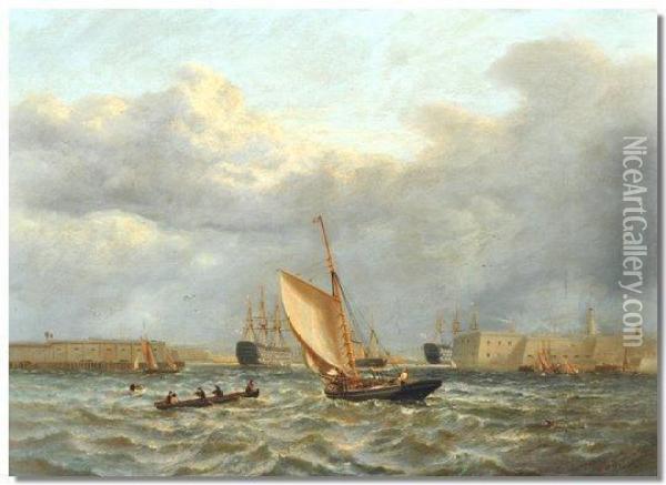 Plymouth Sound, 
Passing Drake's Island Oil Painting - Henry A. Luscombe