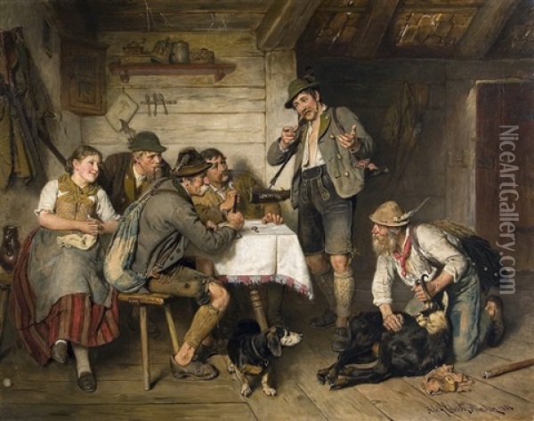 The Lucky Hunter Oil Painting - Adolf Eberle