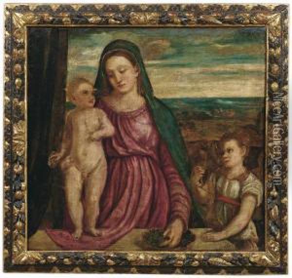 Madonna Con Il Bambino E Un Angelo Oil Painting - Bonifacio Veronese (Pitati)