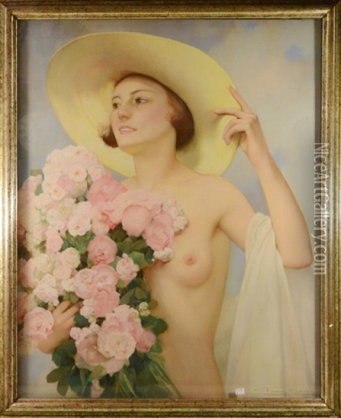Jeune Femme Aux Fleurs Oil Painting - Firmin Baes