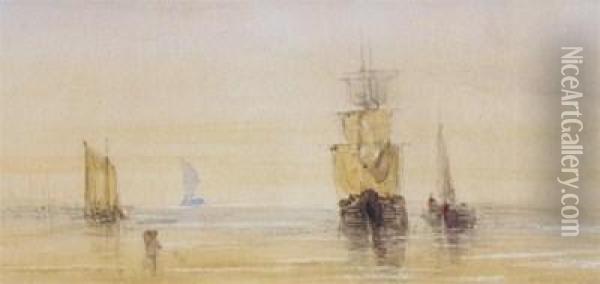 Ships At Dusk Oil Painting - William Clarkson Stanfield