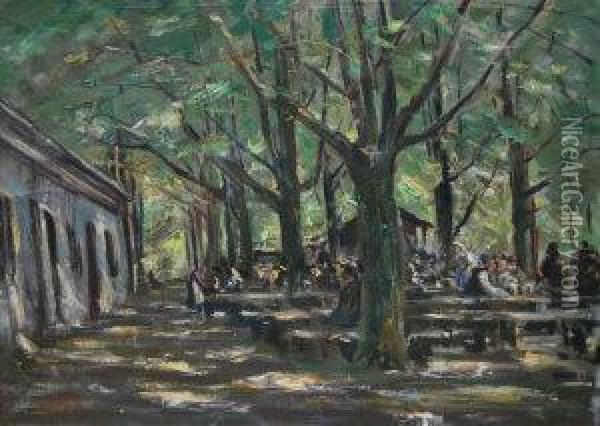 Figures Ina Busy Wooded Park Oil Painting - Lesser Ury
