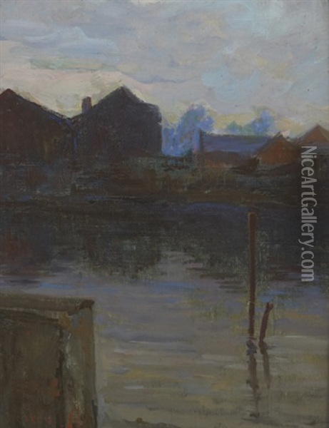 Belfast Docks Oil Painting - Hans (Jean) Iten