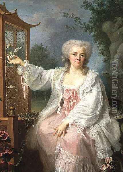 Portrait of a Lady by a pagoda Oil Painting - Jean Baptiste (or Joseph) Charpentier