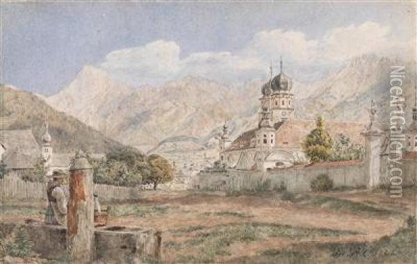 A View Of Stams Monastary In The Tyrol Oil Painting - Jacob Alt