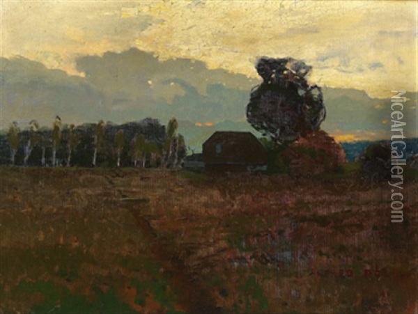 Landschaft Bei Sonnenuntergang Oil Painting - Alfred Poell