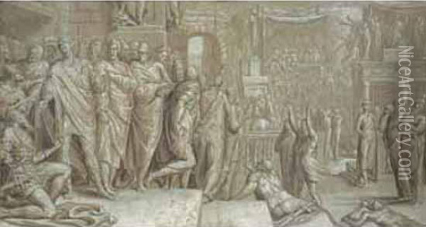 Scene D'histoire Ancienne Avec Vespasien Et Flavius Josephe Oil Painting - Pedro de Campana