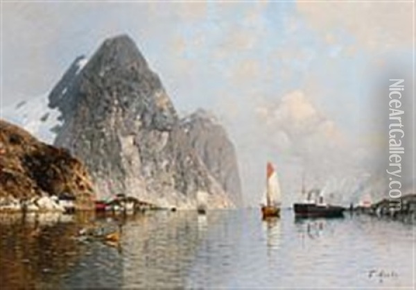 Summer Day In A Norwegian Fjord With Several Ships Oil Painting - Fritz Grebe