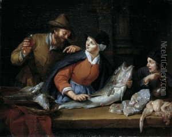 Die Fischverkauferin. Oil Painting - Jacob Van Toorenvliet