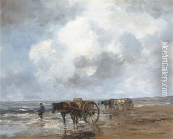Shellfishers On The Beach Oil Painting - Willem George Frederik Jansen