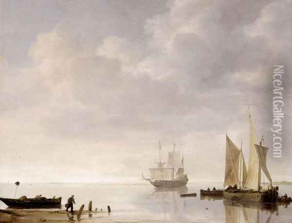 Coastal Scene Oil Painting - Simon De Vlieger