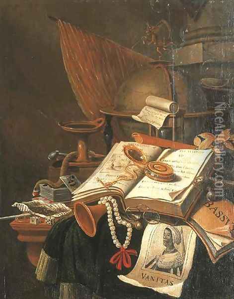 A Vanitas still life with an open book Oil Painting - Evert Collier