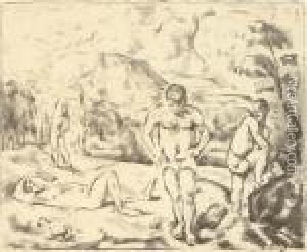 Les Baigneurs Oil Painting - Paul Cezanne