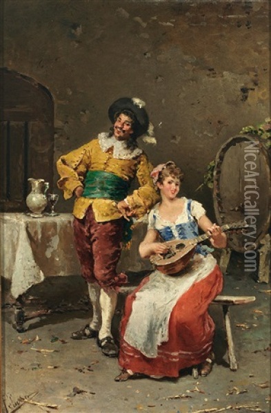 Singender Kavalier Mit Mandolinenspielerin Im Habit Des 18. Jahrhunderts Oil Painting - Francesco Peluso