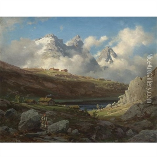 Fjellvandrer (the Mountain Wanderer) Oil Painting - Johan Fredrik Eckersberg