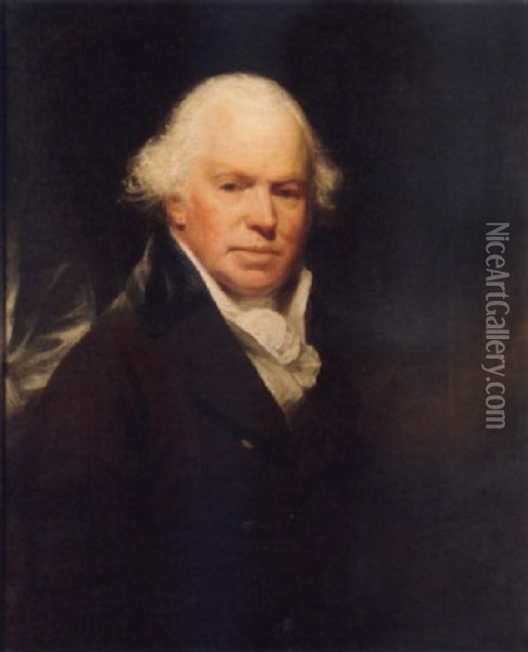 Portrait Of Richard Cox In A Brown Coat And A White Cravat Oil Painting - Sir William Beechey