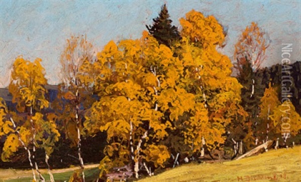 Birken Im Herbst Oil Painting - Hermann Dischler