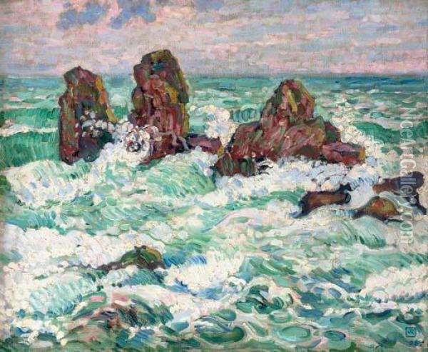 Les Roches Oil Painting - Theo van Rysselberghe