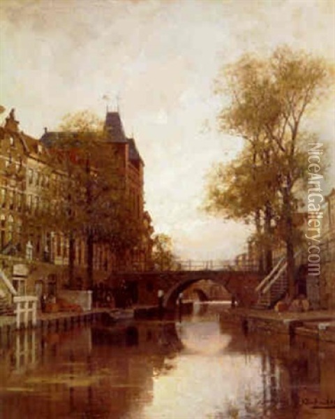 The Oude Gracht, Utrecht, With The 'oud Daen' Beyond Oil Painting - Johannes Christiaan Karel Klinkenberg