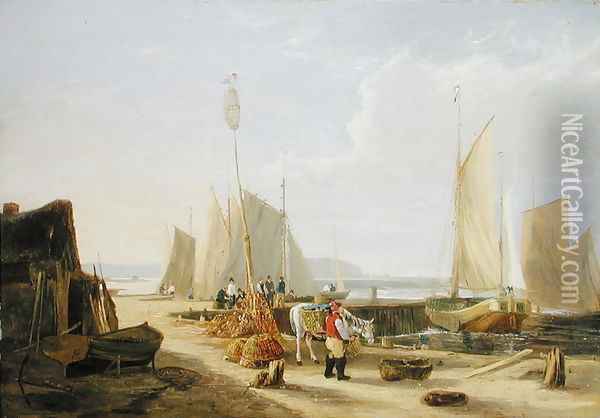 A Harbour Scene in the Isle of Wight, looking towards the Needles, 1824 Oil Painting - George Vincent