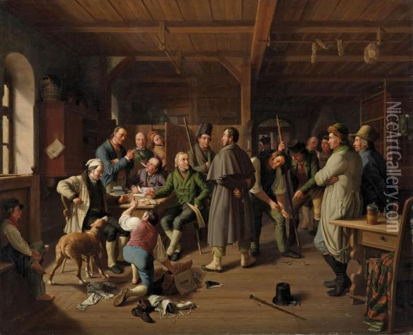 Der Dorfrichter Oil Painting - Johann-Gottlieb Hantzsch